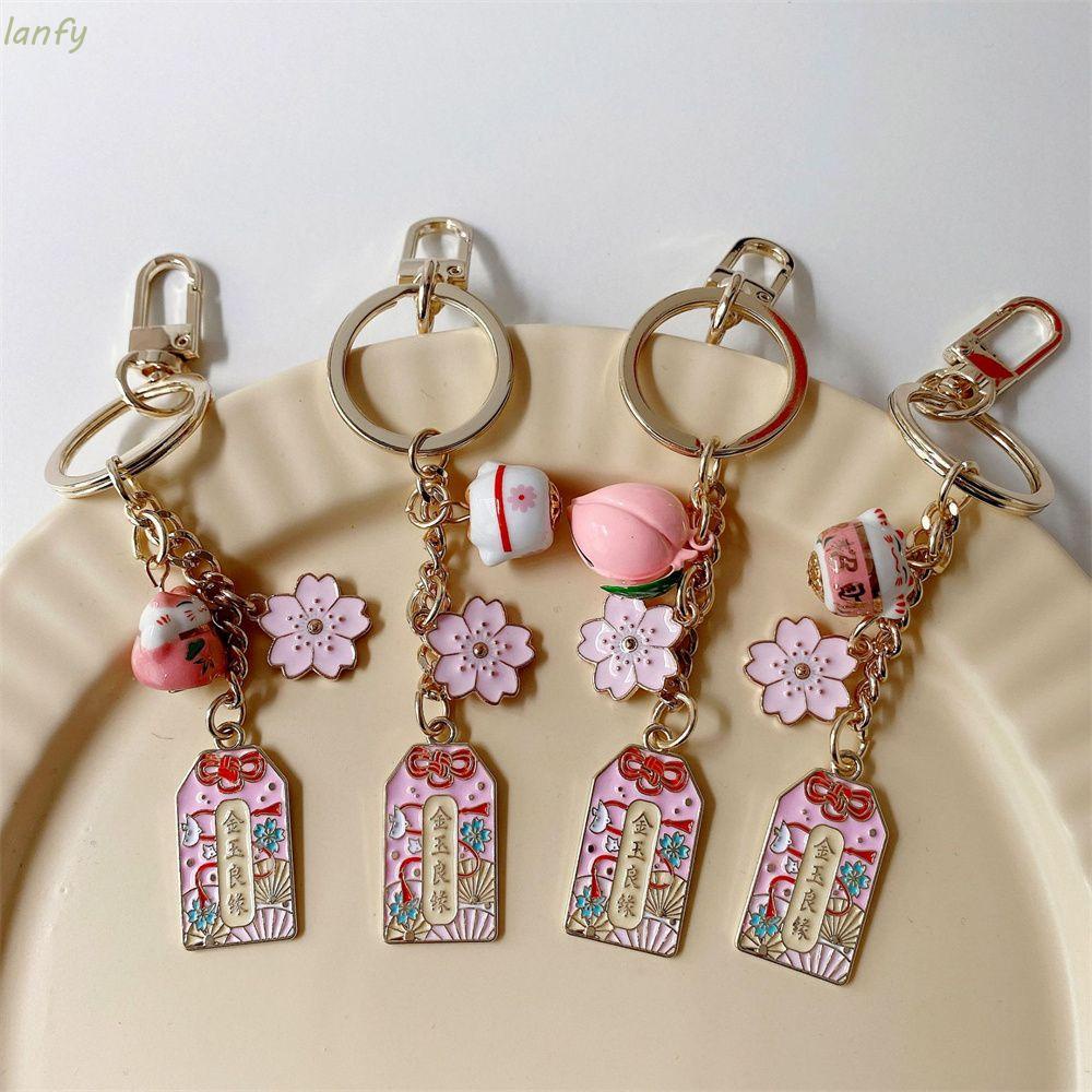 LANFY Móc khóa điện thoại trang trí hình mèo may mắn Sakura Maneki Neko dễ thương làm quà tặng tình bạn
