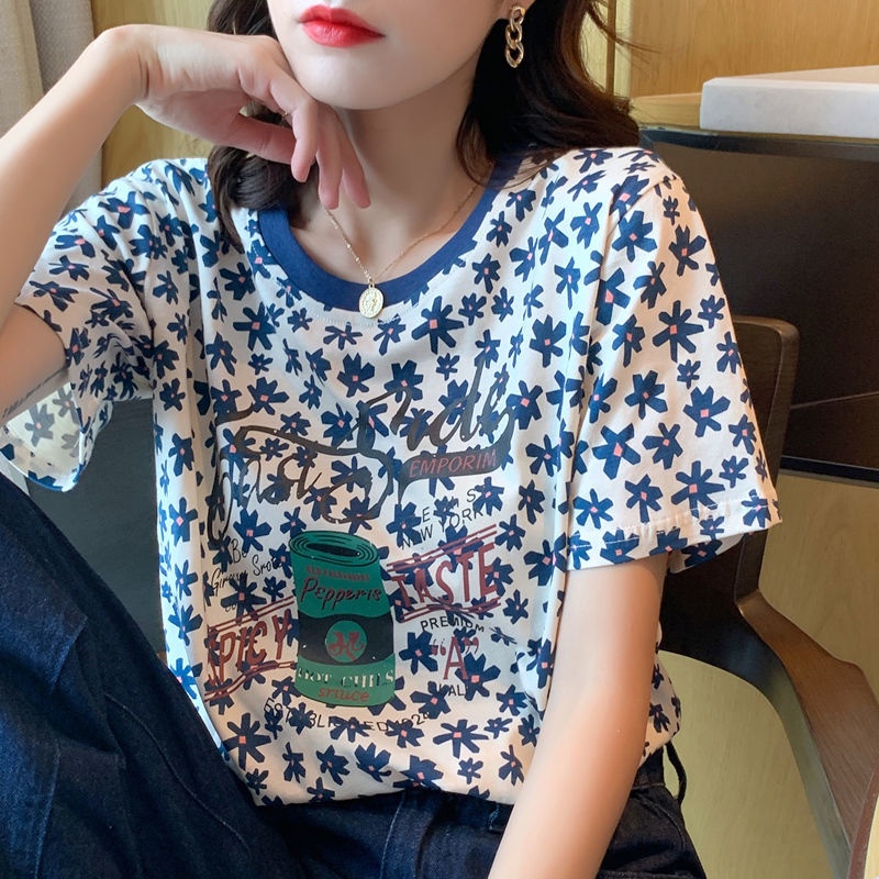 Áo Thun Nữ Tay Ngắn In Hoa Thời Trang Hàn Quốc