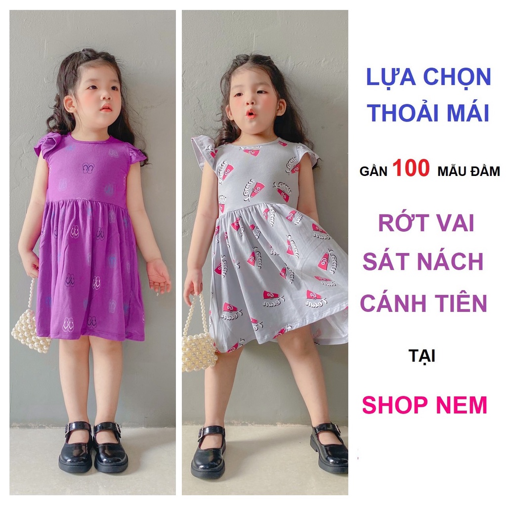 Set váy đầm cho bé nhiều kiểu cánh tiên, sát nách, rớt vai thun cotton xuất dư mềm mát đồ bộ bé gái shop NEM