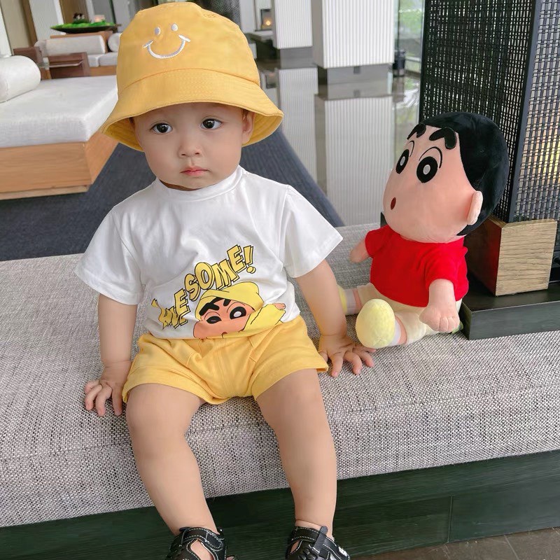 Bộ cotton họa tiết shin ngộ nghĩnh ko kèm mũ cho bé trai