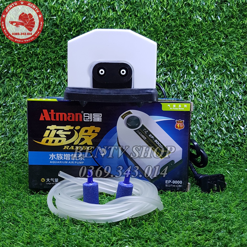 Máy Sủi Khí Oxy 2 vòi Atman EP-9000 | Tặng Dây Và Đá Sủi