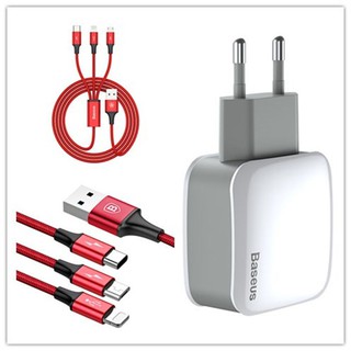 Combo Cáp sạc Củ sạc Baseus đa năng 3 in 1 Micro Lightning Type C