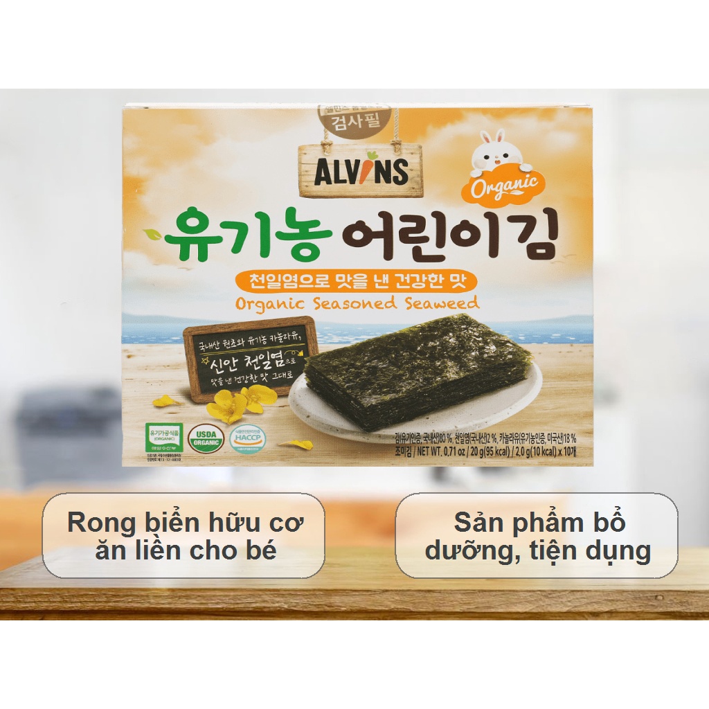 Rong biển hữu cơ cho bé ăn dặm Alvins - Hàn Quốc - Cho bé từ 12 tháng ăn dặm