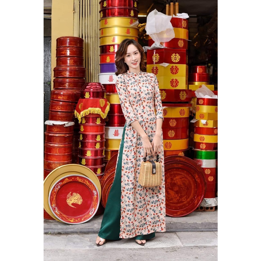 Áo dài in 3D hoa nhí mẫu mới 2022_Áo Dài HUYEN THAO