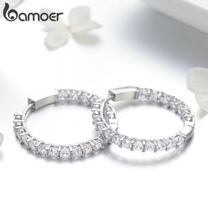 Khuyên tai BAMOER bằng bạc 925 đính đá giả thời trang cho nữ