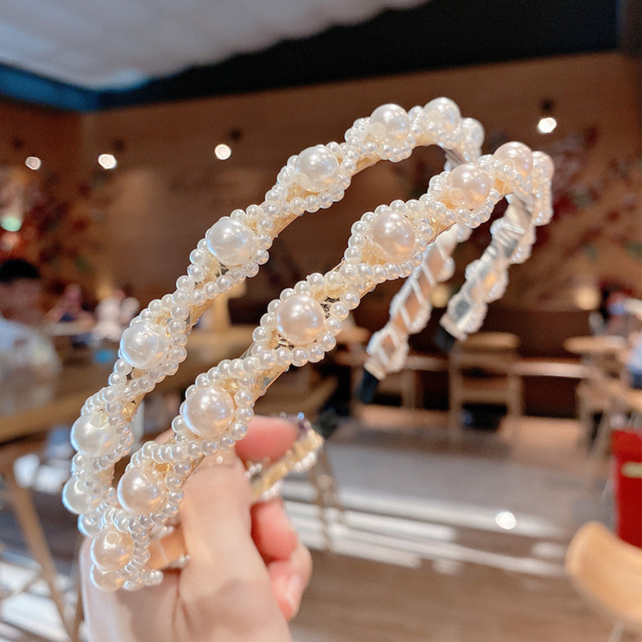 Băng Đô Hợp Kim Đính Ngọc Trai Nhân Tạo Phong Cách Hàn Quốc