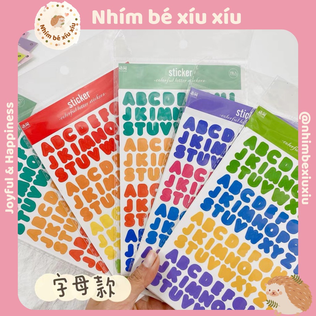 2 tấm sticker chữ cái/số đếm colorful letter nhiều màu sắc infeel.me VT02