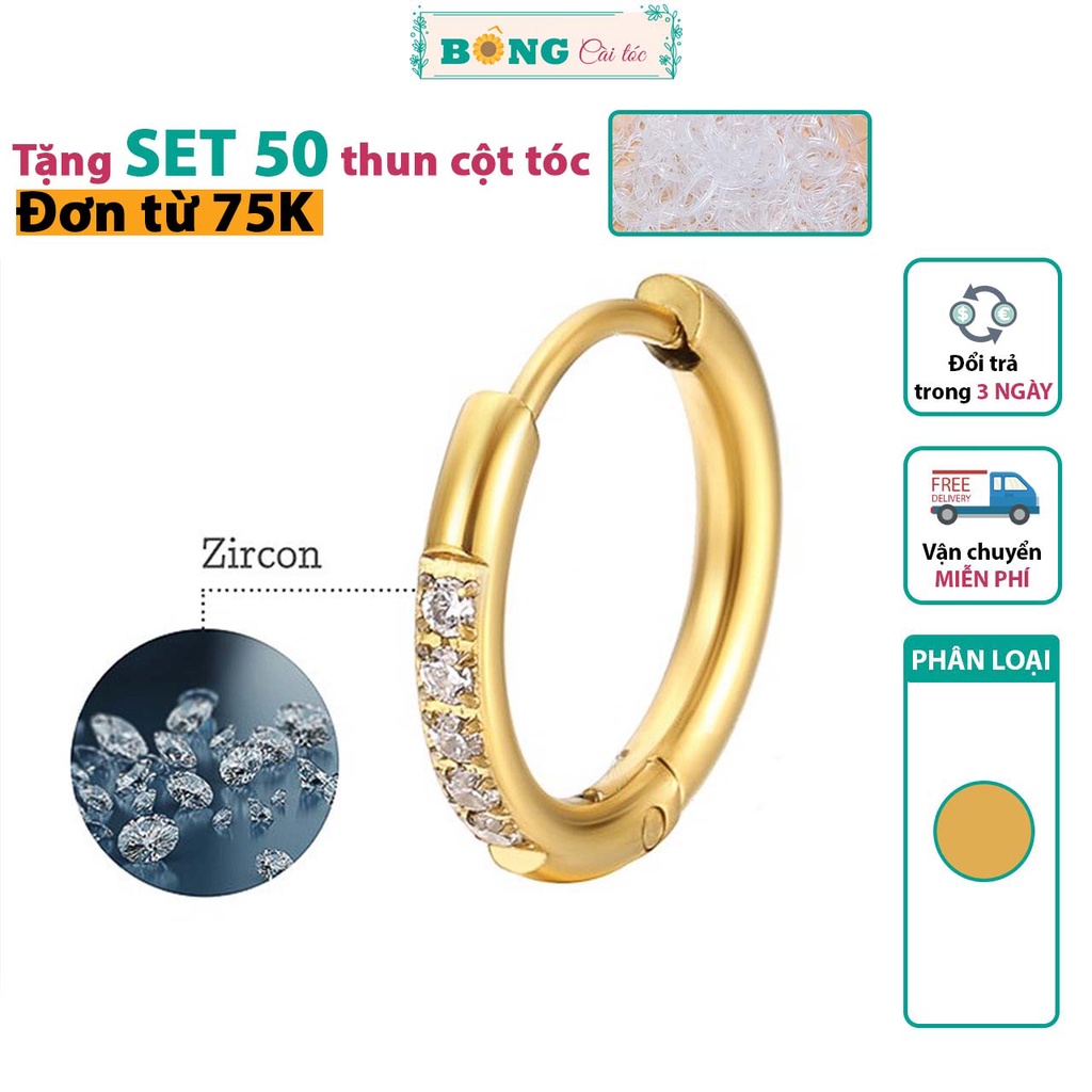 Bông tai titan unisex phong cách Hàn Quốc kiểu dáng tròn đính đá Zircon thép y tế BT70 - khuyên tai BÔNG Cài Tóc