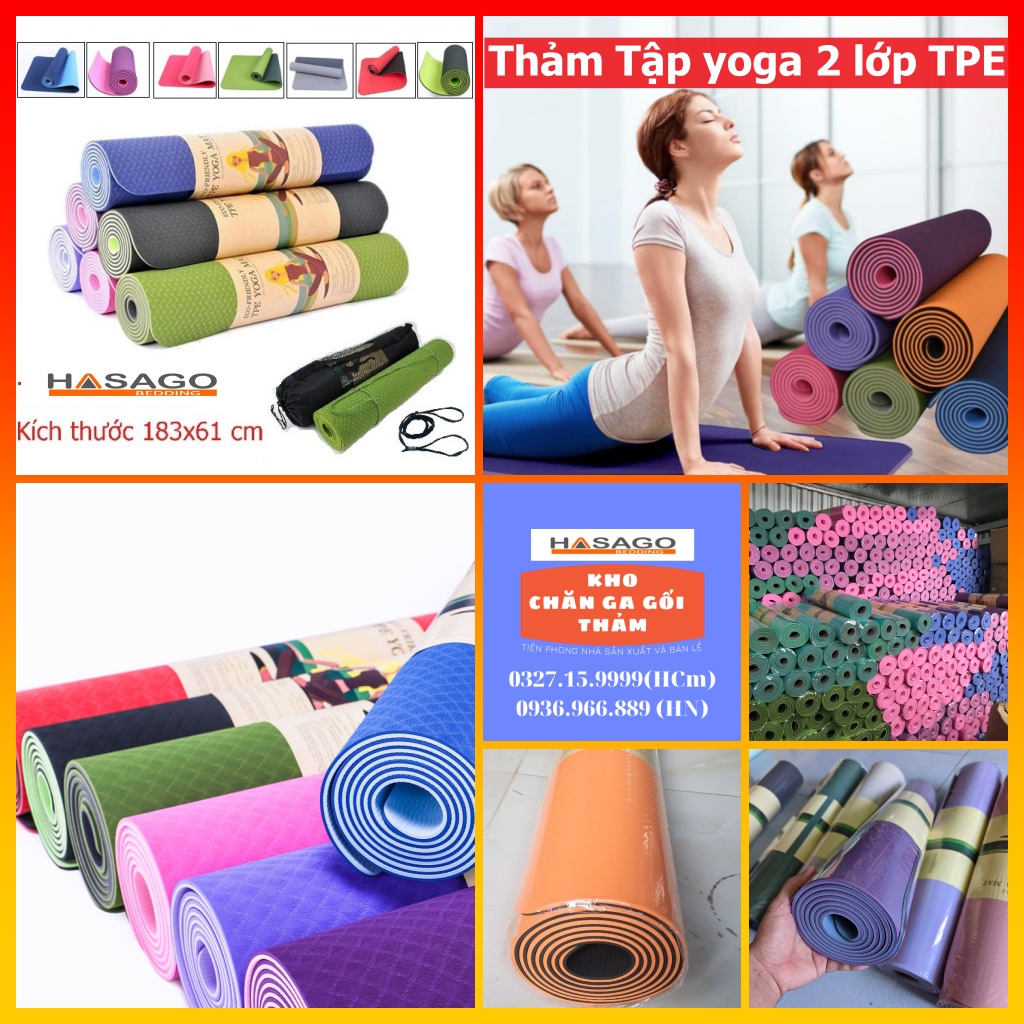 Thảm Tập Yoga TPE cao su Pu 2 Lớp dày 6mm eco friendly chống trượt tphcm không định tuyến