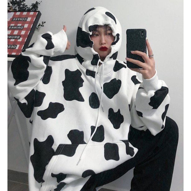 Áo hoodie thu đông nữ bò sữa nỉ lót nhung hai màu trắng xám chất đẹp (sẵn xl nỉ bông)