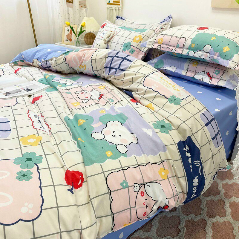 Bộ chăn ga gối Poly Cotton HQ em bé gấu cho người đáng yêu (Tặng vỏ gối ôm) - Miễn phí bo chun