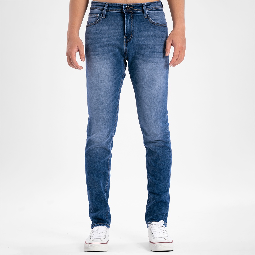 Quần jean dài nam cao cấp xanh denim MRC chất cotton cao cấp, form ôm vừa vặn, rách nhẹ trẻ trung - MENFIT