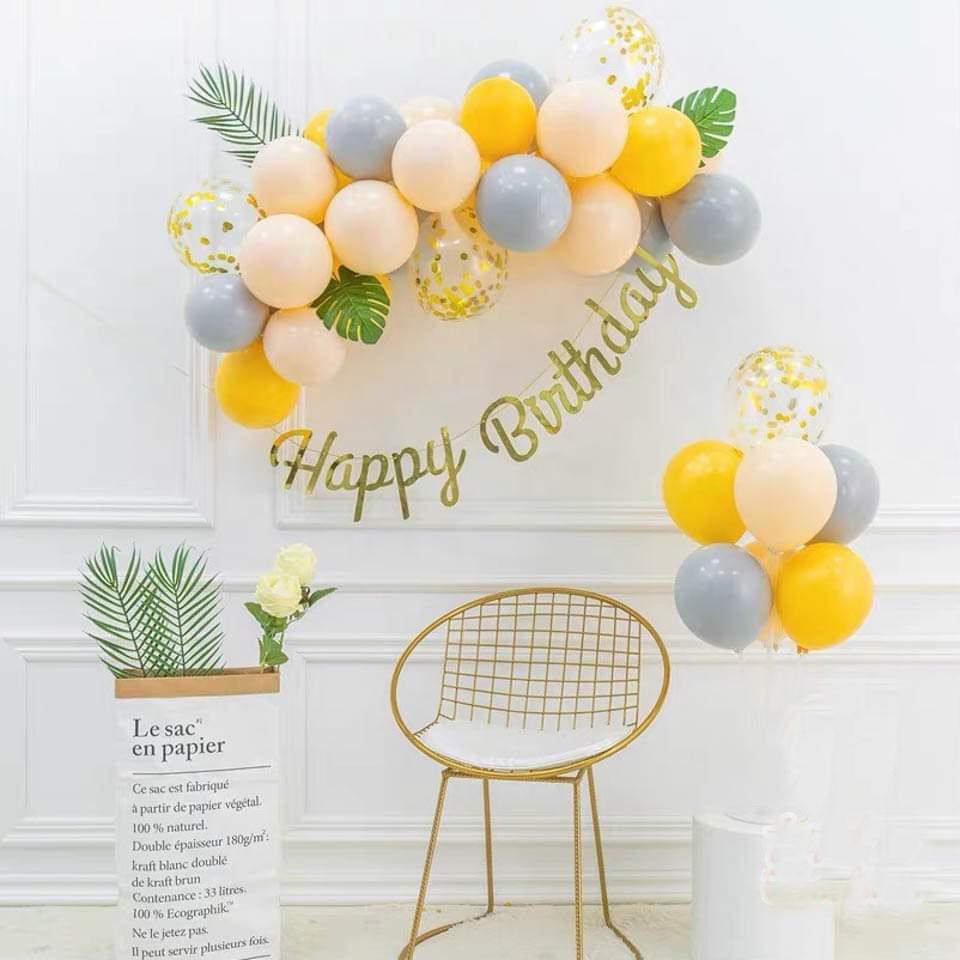 Set phụ kiện trang trí sinh nhật cho bé đẹp rẻ - Bóng bay - Màu vàng cam và hồng pastel - xanh dương