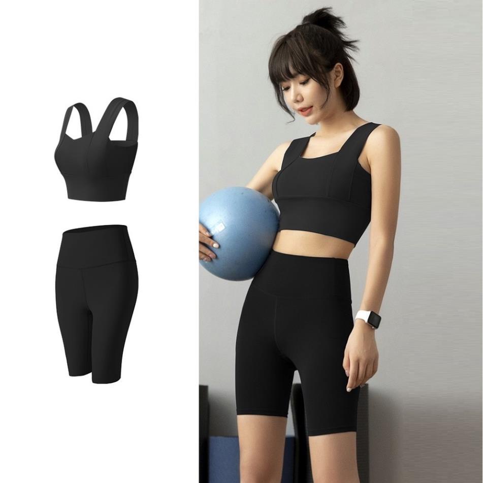 Set bộ đồ tập gym nữ 2 món, áo bra và quần lửng co giãn 4 chiều, ôm dáng, tôn body *