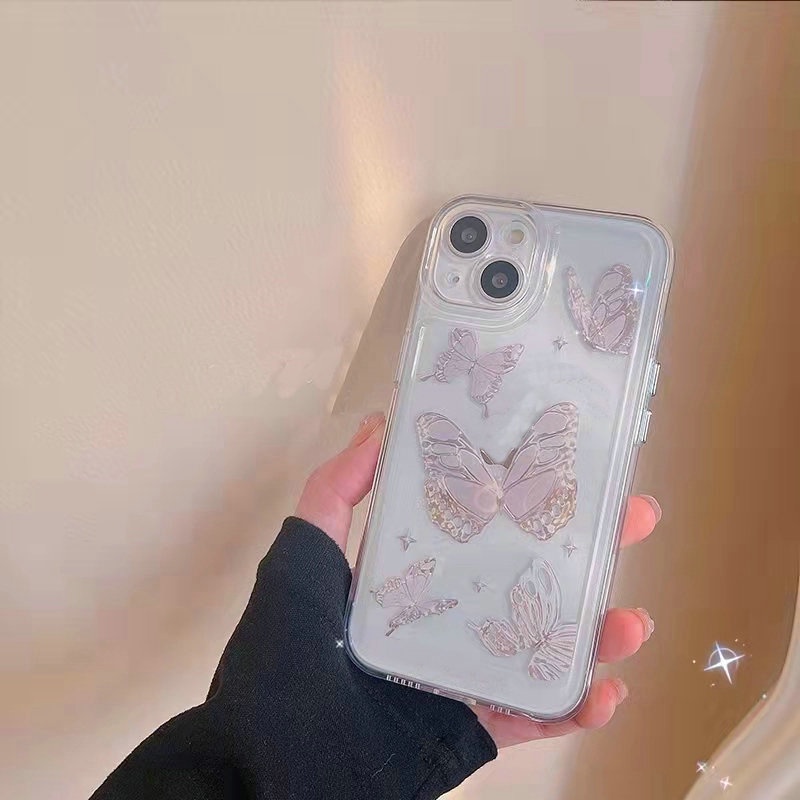 Casing For IPhone 13 Pro Max 12 11 ProMax X Xs Xr 7 8 SE 2020 Plus 7+ 8+ Xsmax 13Promax 12Promax 11Promax Cute Butterfly Star Moon Clear Fine Hole Shockproof Soft Phone Case Cover JSCK 11