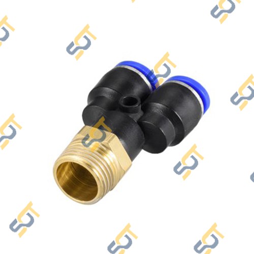 [PX NỐI ỐNG MỀM] Chữ Y ren ngoài bằng đồng nối nhanh 2 đầu cắm ống nhựa PU khí nén chất lỏng phun sương hơi nước