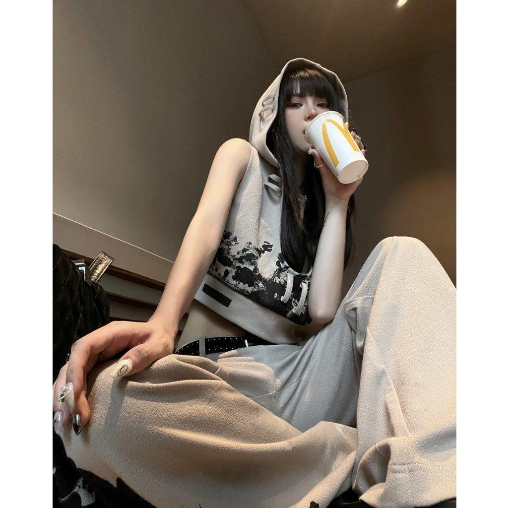 Bộ Áo Hoodie + Quần Dài Ống Rộng Phong Cách Thời Trang Đường Phố Mỹ Thời Trang Mùa Hè Hàng Mới Dành Cho Bạn Nữ