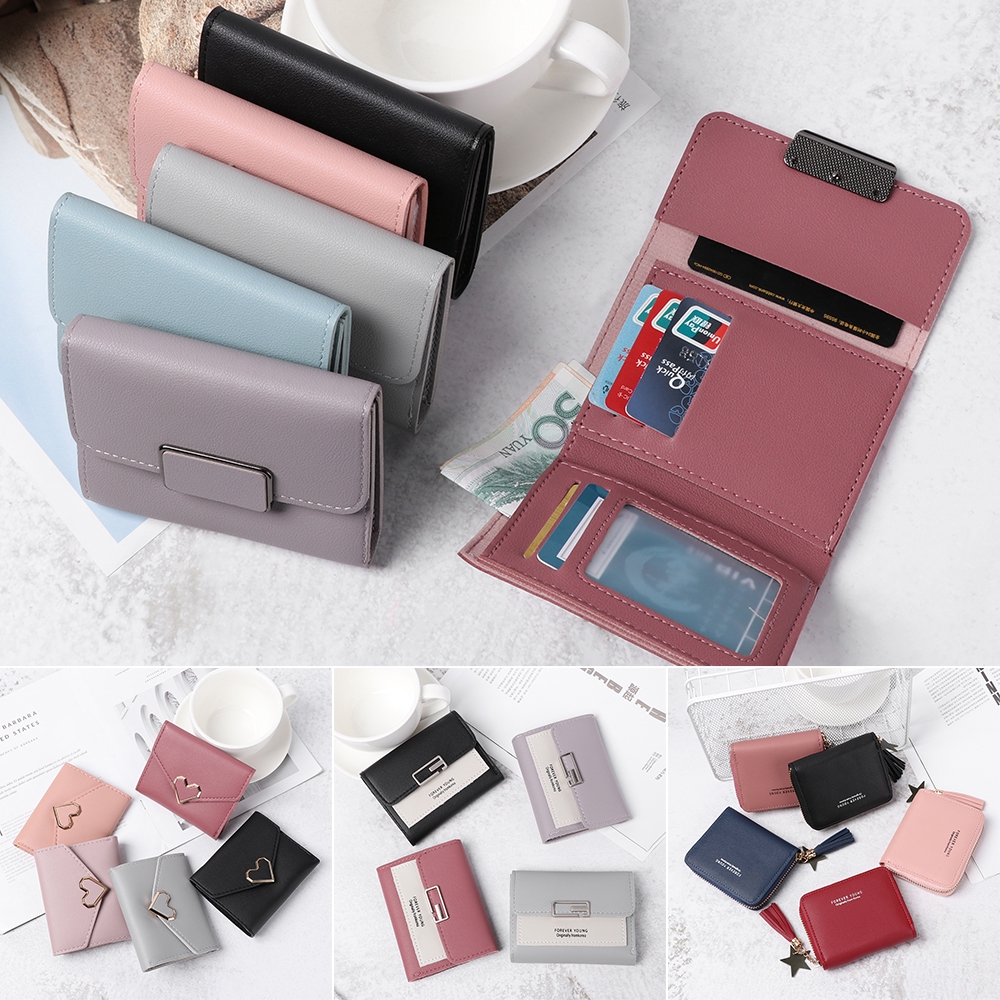 Ví ngắn da PU có khóa kéo đáng yêu dành cho nữ