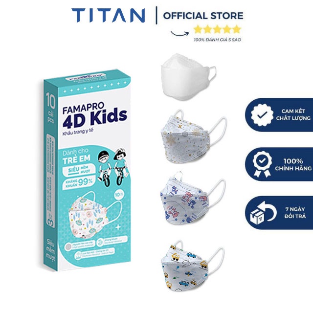 Khẩu trang y tế cao cấp trẻ em kháng khuẩn 3 lớp Famapro 4D Kids