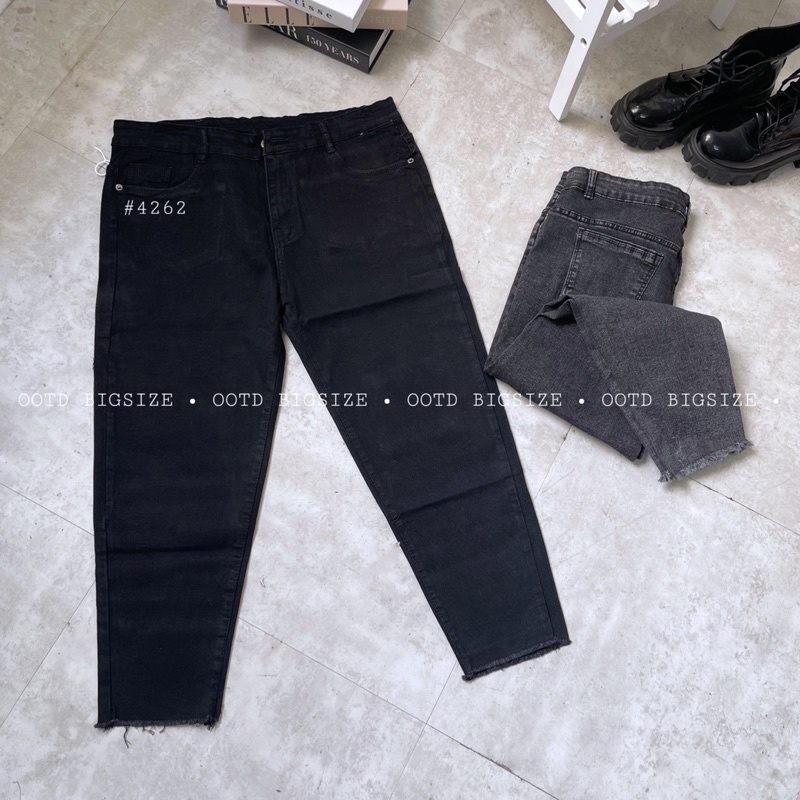 Quần jean bigsize nữ 9 tấc lai tua đen xám