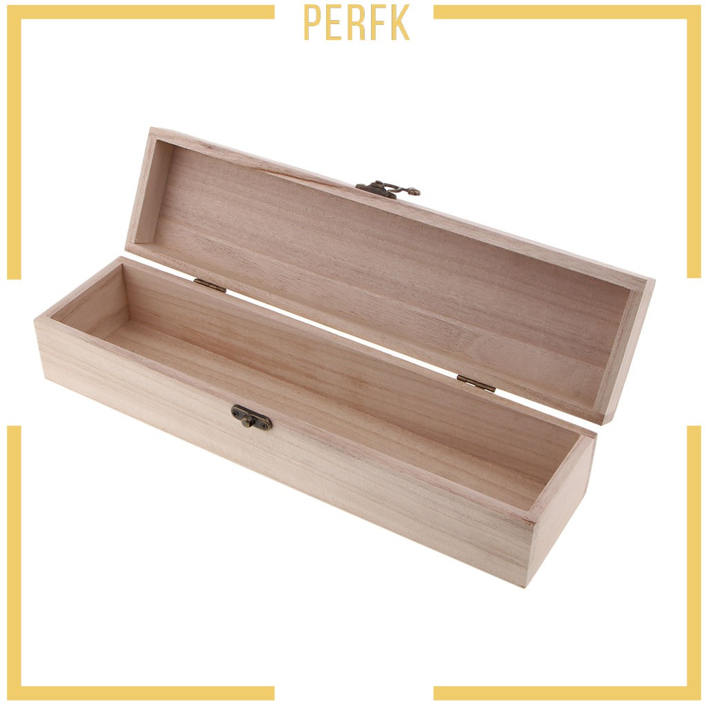[Perfk] Hộp Gỗ Trơn Hình Chữ Nhật Không Sơn Có Khóa