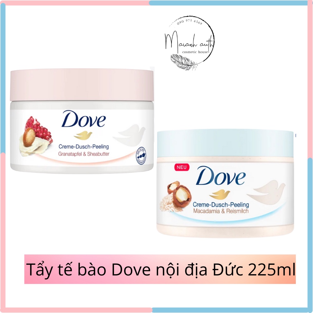 Tẩy tế bào chết Dove Lựu bơ và MACCDAMIA sữa gạo (nội địa Đức) 225ml