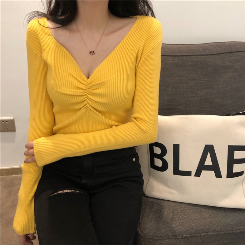 Áo sweater dệt kim dáng ôm thoải mái thời trang mùa thu phong cách Hàn Quốc cho nữ