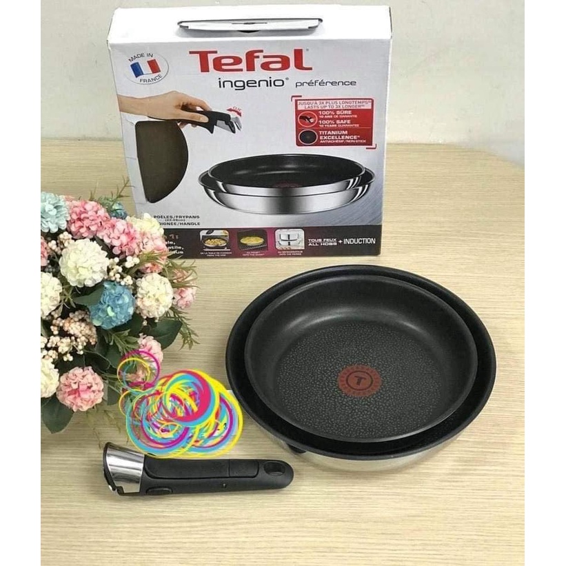 Bộ chảo Tefal Ingenio Preference 22 + 26cm chung tay cầm, bên ngooài inox, bên trong chống dính