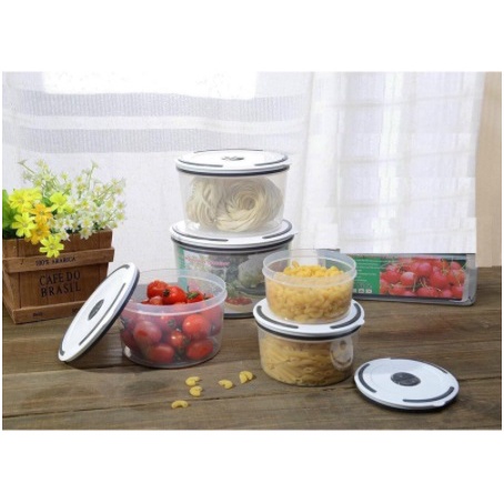 Set 5 Hộp Đựng Thực Phẩm Tủ Lạnh Tròn Có Nắp Đậy Cao Cấp