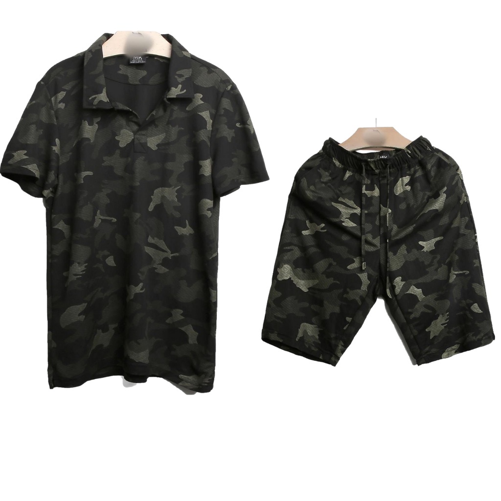 Bộ Quần Áo Rằn Ri Camo Cổ Bẻ Thể Thao Năng Động Cực Chất Siêu Hot