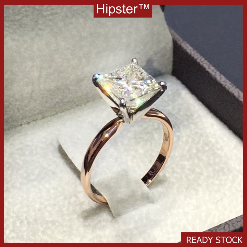 Nhẫn mạ kim cương vuông Hipster 18k Rose Gold J Silver Gems