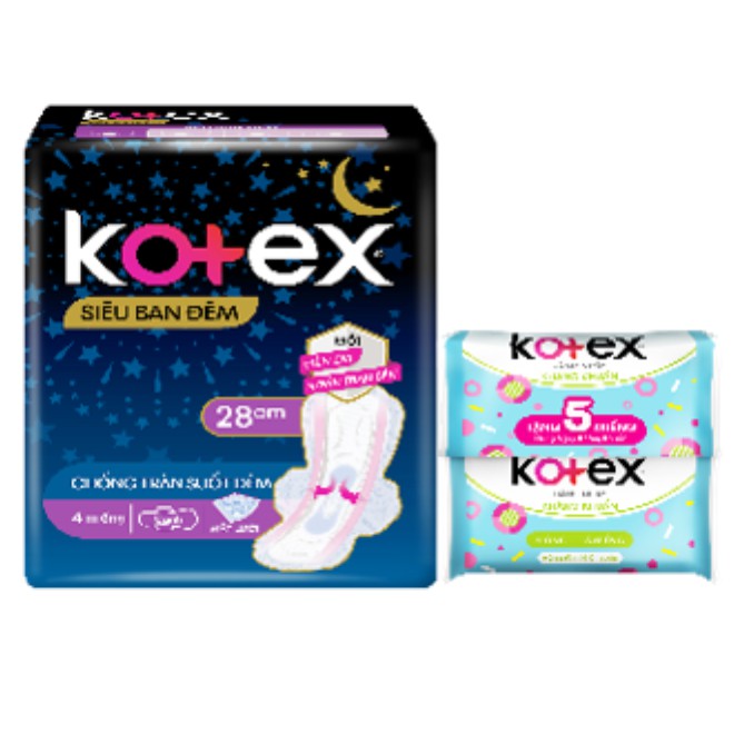 Băng Vệ Sinh Ban Đêm Kotex Khô Thoáng Lưới Siêu Thấm Siêu Mỏng Cánh 32cm/ 28cm