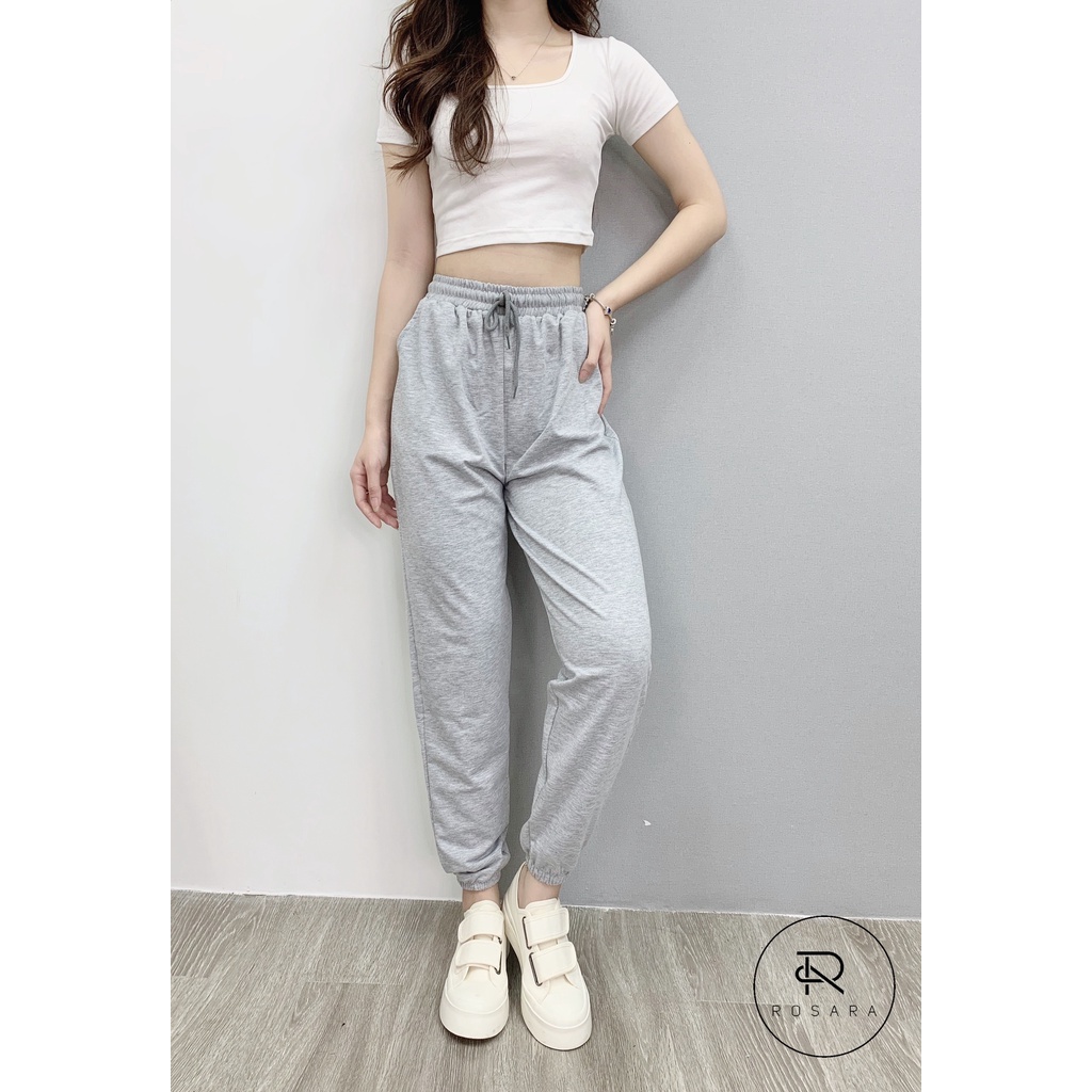 Quần jogger thời trang nữ cạp chun bo gấu 3 màu Rosara B30 | BigBuy360 - bigbuy360.vn