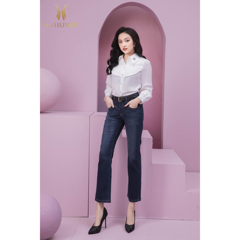 Quần jean xanh nữ cao cấp H&H Luxury - Quần Jean xanh dáng loe nhẹ, cạp cao sang chảnh | BigBuy360 - bigbuy360.vn