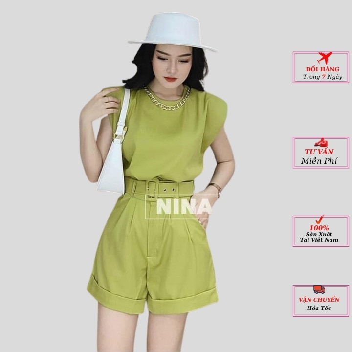 set áo cổ xích nữ kèm quần short chữ a màu trắng xanh đen nâu be kiểu dáng hàn quốc chuẩn hàng loại 1 cao cấp phong cách