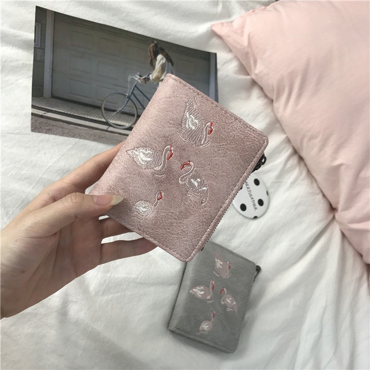 Ví ngắn mini thêu họa tiết thời trang Hàn Quốc thanh lịch dành cho nữ sinh