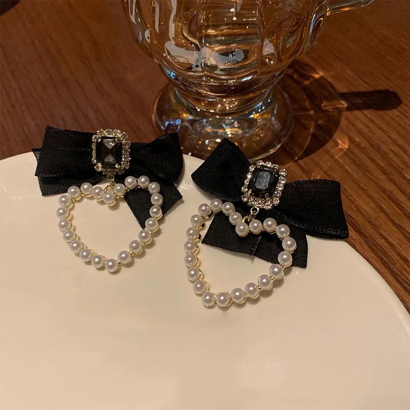 Khuyên tai bạc s925 đính nơ và ngọc trai cao cấp thời trang 2021