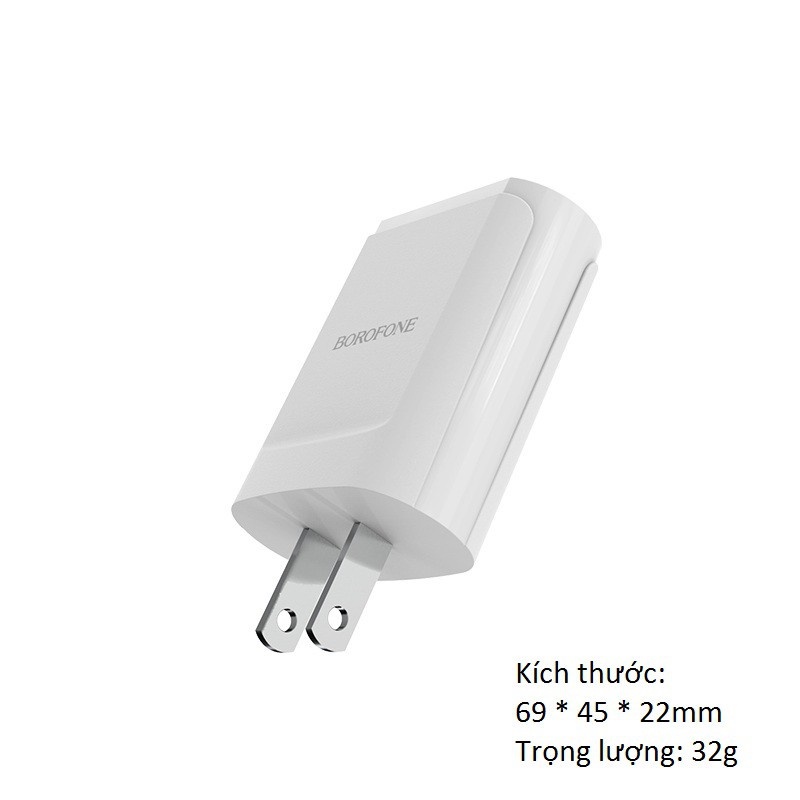 Cốc sạc củ sạc 2 cổng USB 2.1A dùng cho điện thoại máy tính bảng BOROFONE BA8