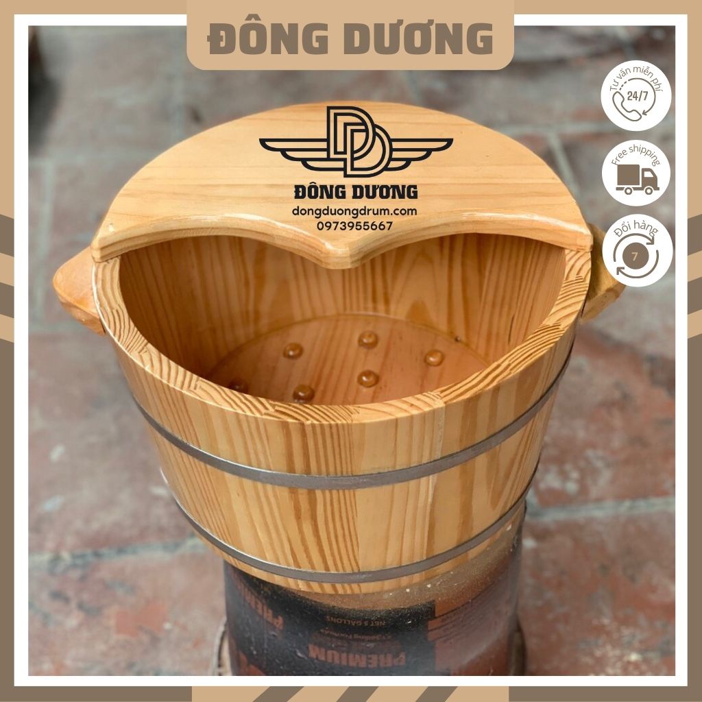 Chậu gỗ ngâm chân hình tròn có nắp giữ nhiệt mang lại cảm giác dễ chịu