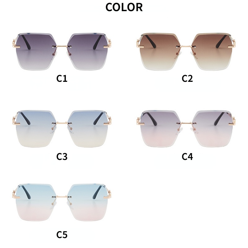 (HENGHA) Kính Râm Không Gọng Vuông Bằng Kim Loại Đa Giác Phong Cách Vintage Oversize