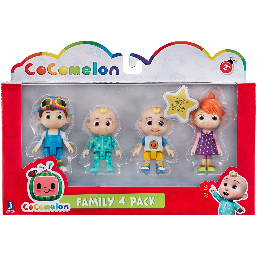 Cocomelon Friends & Family, 4 Figure Pack - 3 Inch Character Toys - Features Two Baby JJ Figures (Te