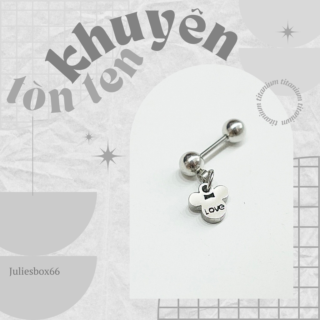[1 Chiếc] Khuyên Tai Titan Unisex Có Charm Chuột Mickey Bi Tròn Không Gỉ Sét Không Ngứa Bông Tai Julies Box 66