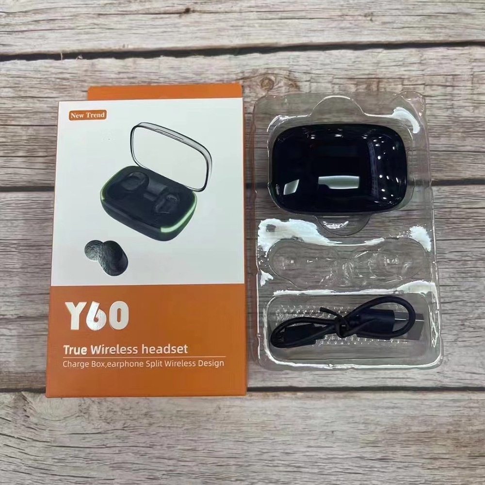 Tai Nghe Không Dây Bluetooth 5.1 TWS Y60 Âm Thanh Nổi Có Màn Hình LED Điều Khiển Khử Tiếng Ồn