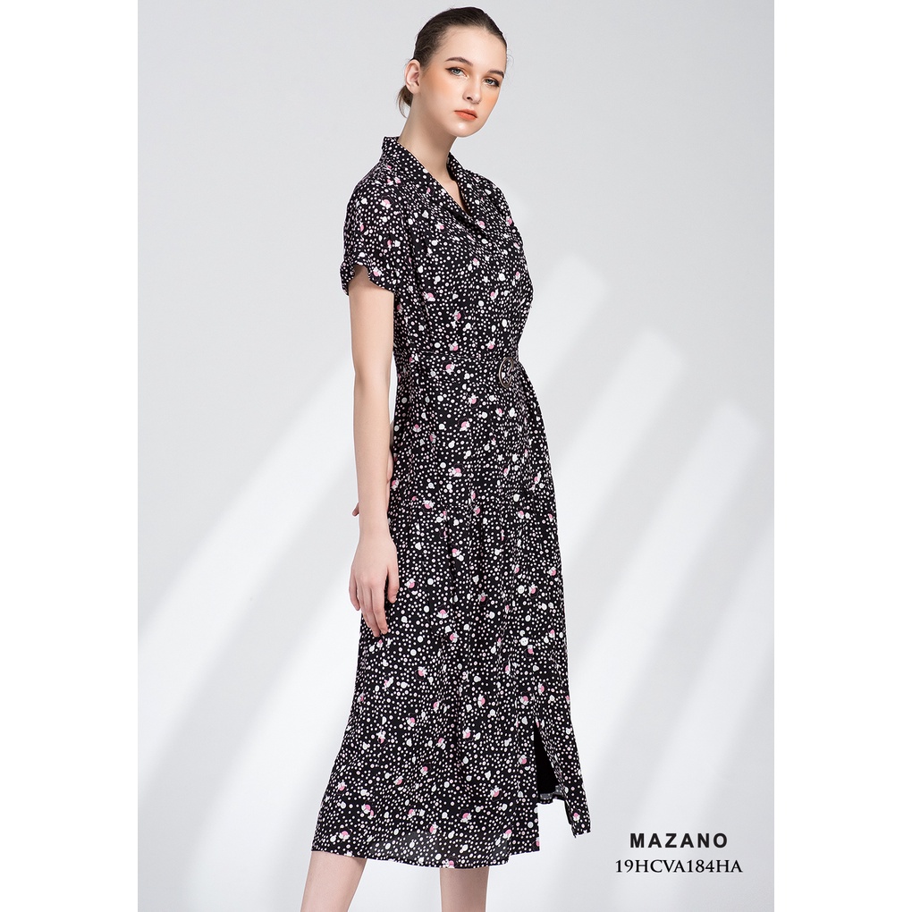 Váy họa tiết cổ vest thắt đai MAZANO MS 19HCVA184HA
