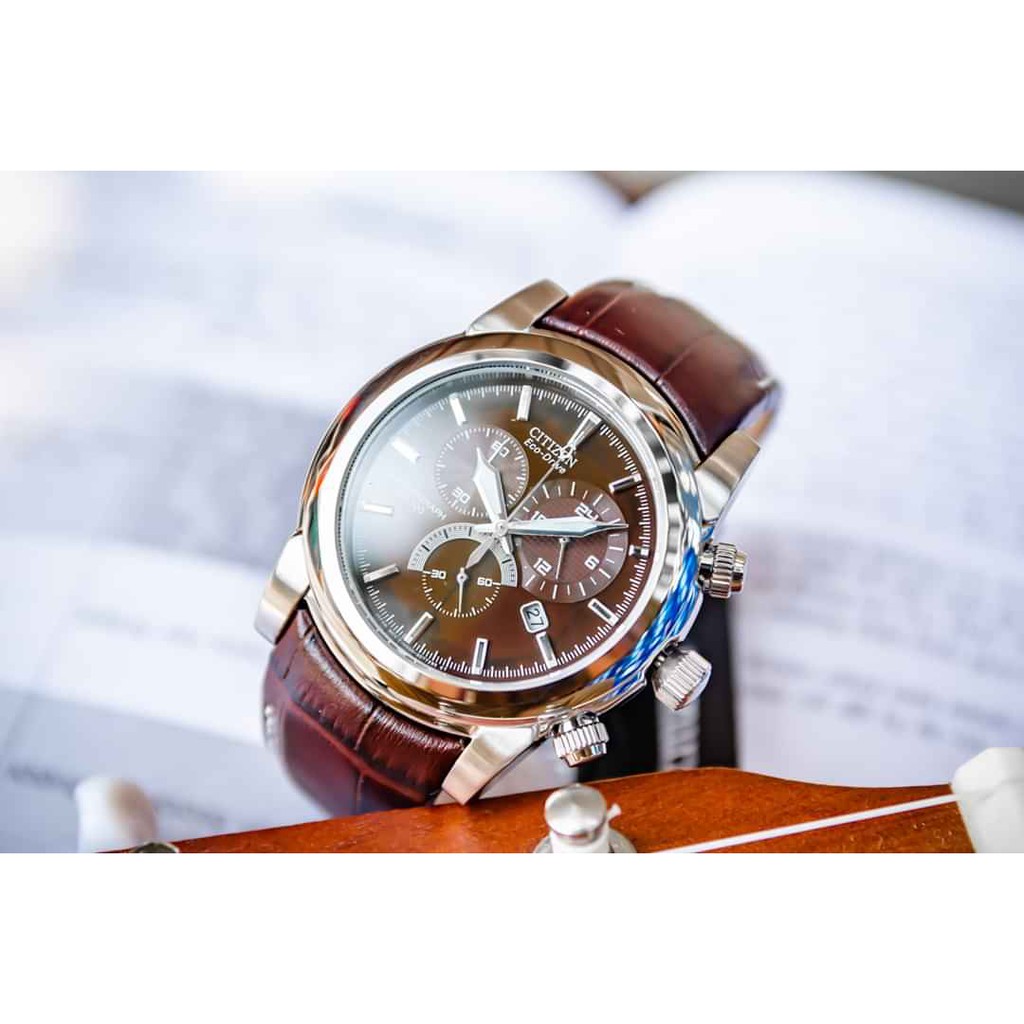 Đồng hồ nam Citizen AT0550-11X  màu cafe ban mê