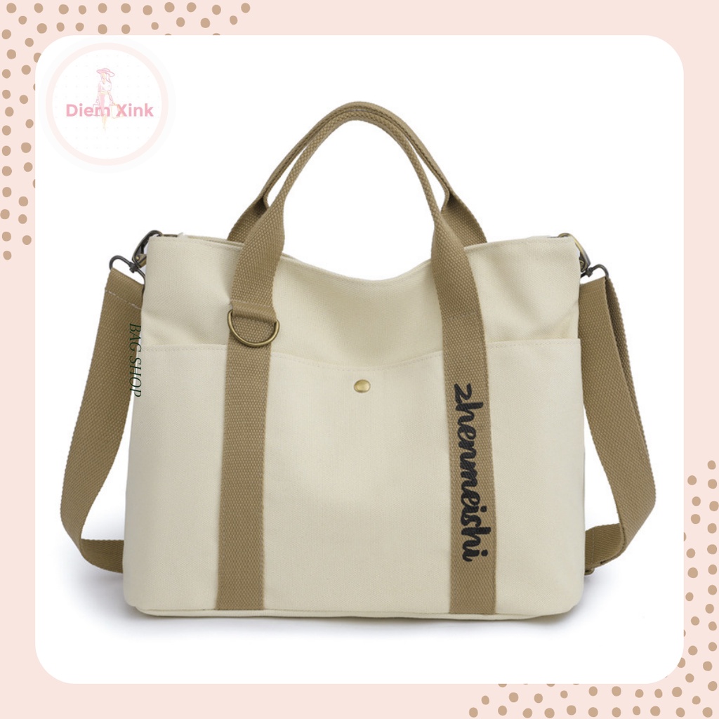 Túi Vải  Đeo Chéo Nam Nữ Đi Học Đi Chơi Sinh Viên Phong Cách Hàn Quốc Cỡ Lớn Nhiều Ngăn- Diễm Store- T 12