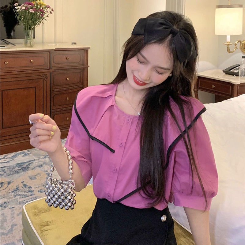 Áo Sơ Mi Ngắn Tay Dáng Rộng Vạt Lệch Thời Trang Dành Cho Nữ  tao bao