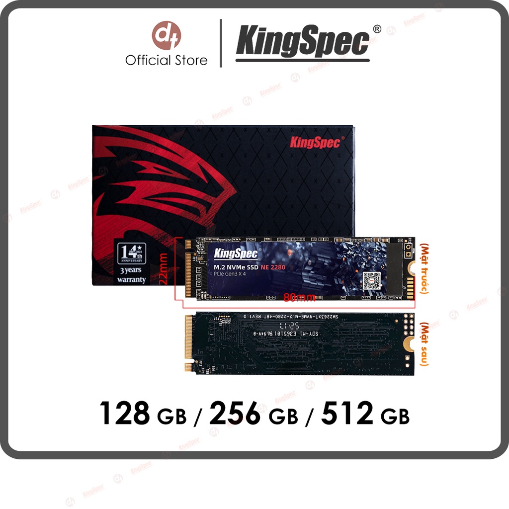 [Mã BMBAU300 giảm 10% đơn 499K] Ổ cứng SSD KingSpec M2 PCIe NVMe , 128GB / 256GB / 512GB | NE+NX Series Hàng Chính Hãng