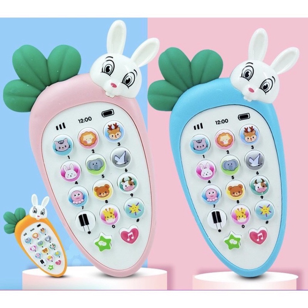 Đồ chơi điện thoại thỏ cà rốt vui nhộn có đèn nhạc, đồ chơi thông minh dành cho bé thích thỏ con, củ cải (Tặng kèm pin)