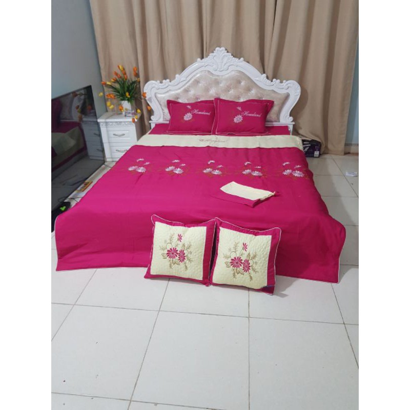 Bộ chăn ga gối cotton satin 7 món mẫu thêu siêu đẹp - TH04